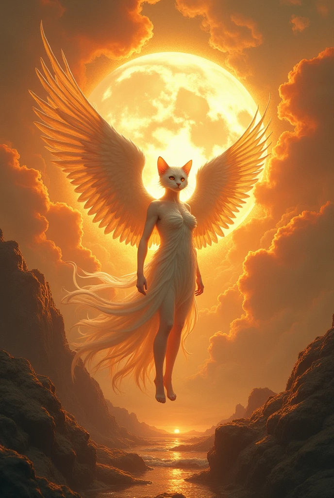 Surrealism, divinity, catboy, winged, fire, Undoing