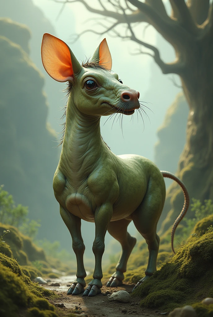 Create a horse that is half slug and half mouse
