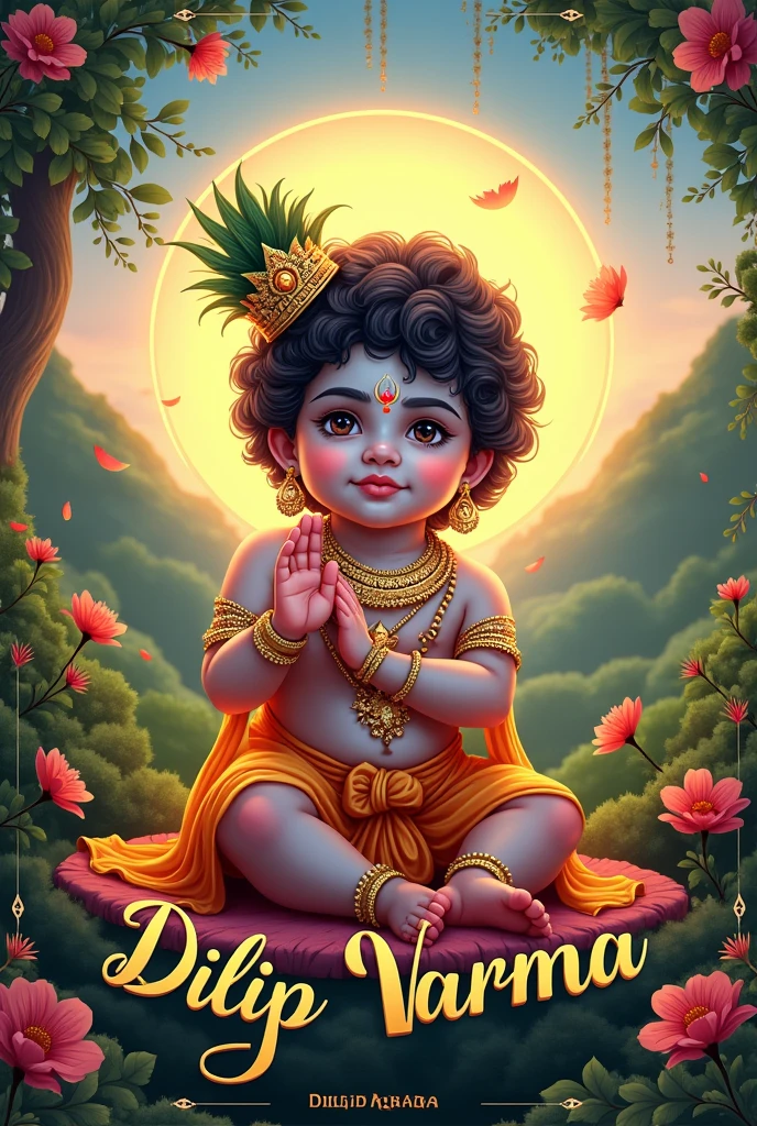 Here is a Shri Krishna Janmashtami-themed with my name "Dilip Varma" elegantly written on it. I hope it captures the festive spirit you were looking for!