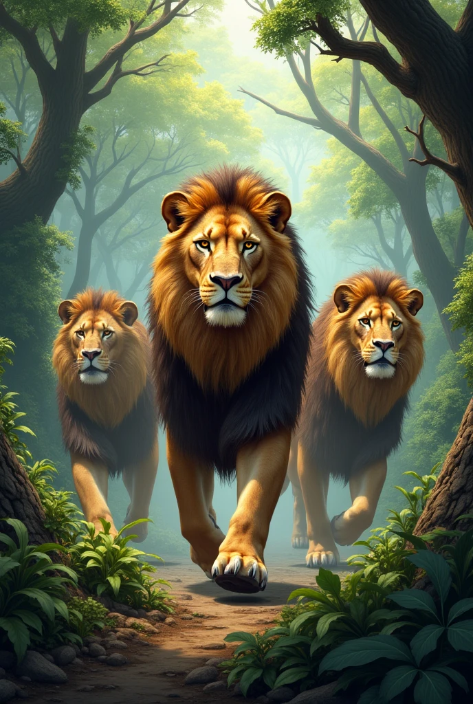 Three lion in forest