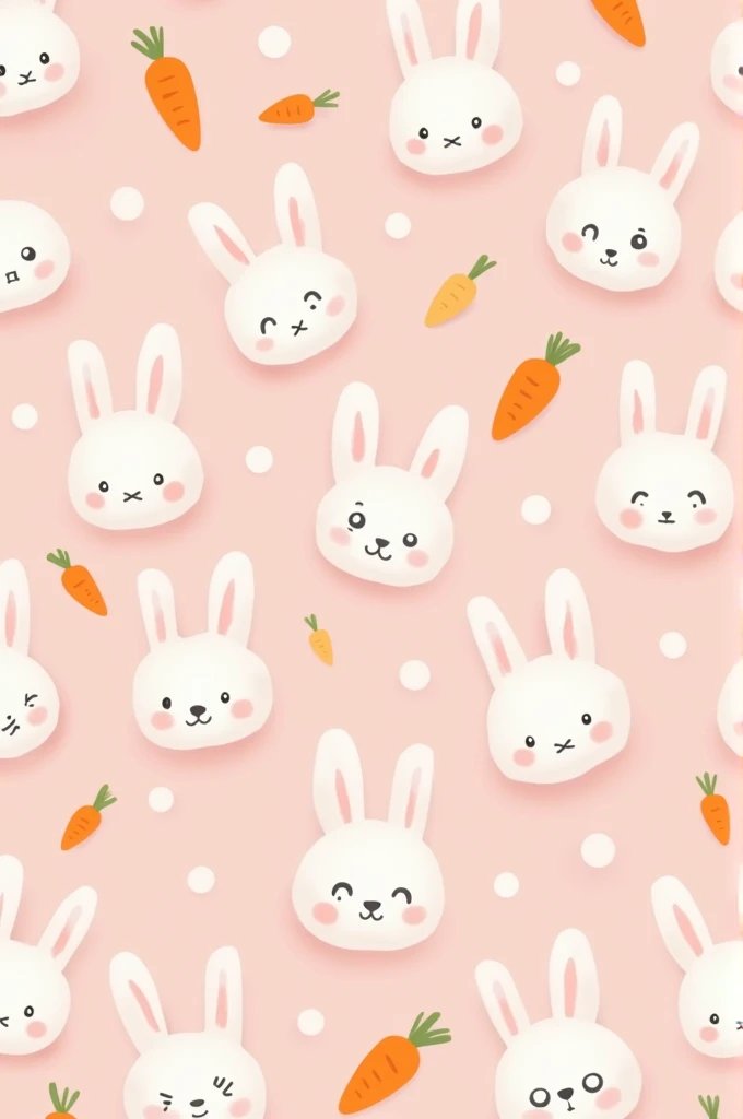 kawaii tiny bunny heads wallpaper baby pink background carrots