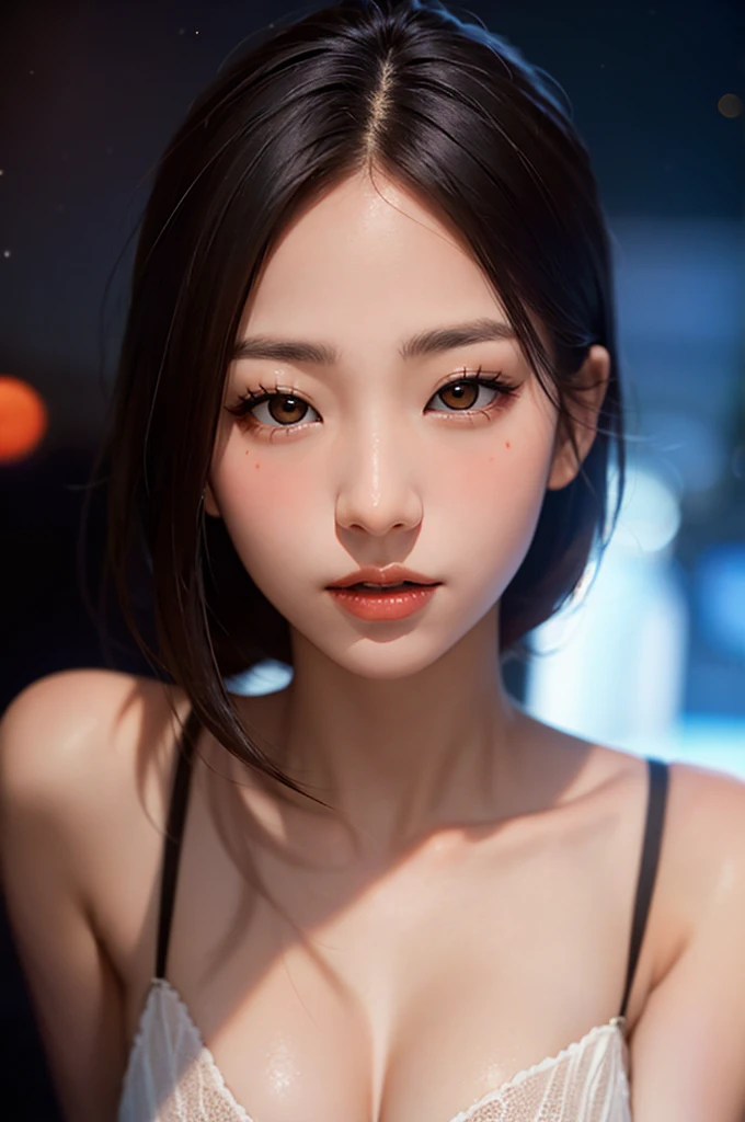 1girl, beautiful face, ((white eyes)), sexy pose, Red moon in the background, stars, space, (lightroom:1.13), soft light, (natural skin texture:1.2), (hyperrealism:1.2), sharp focus, focused,[[realistic]]