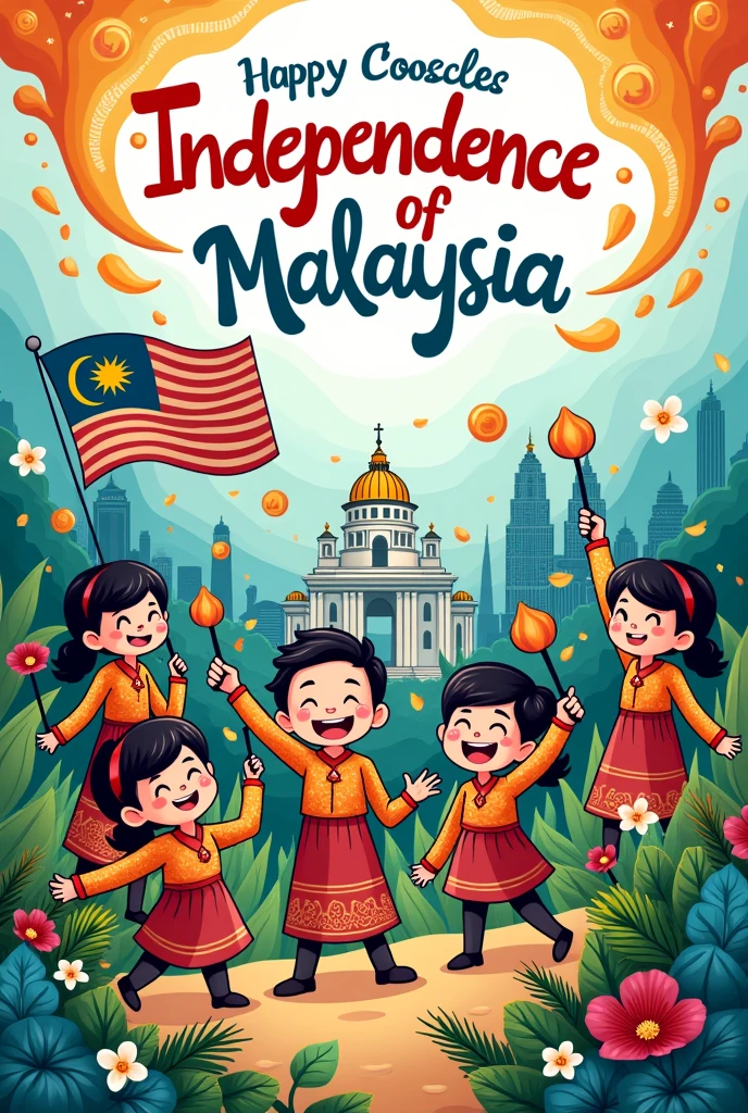 Malaysia merdeka poster , doodle cartoon