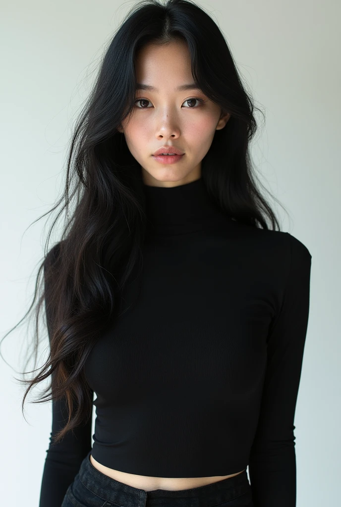white girl with black hair full body.