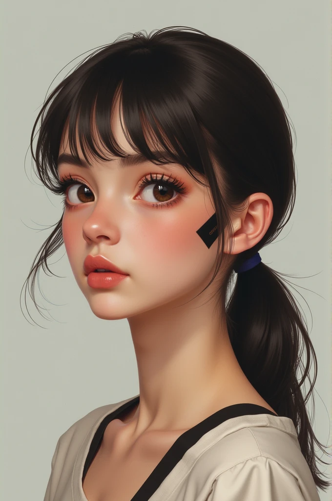 Make a person with a low mullet and square sideburns 