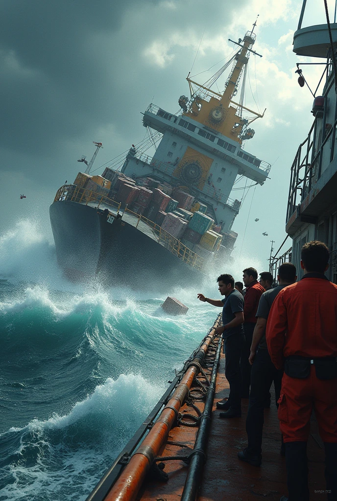 creates an image of a ship's cargo falling overboard