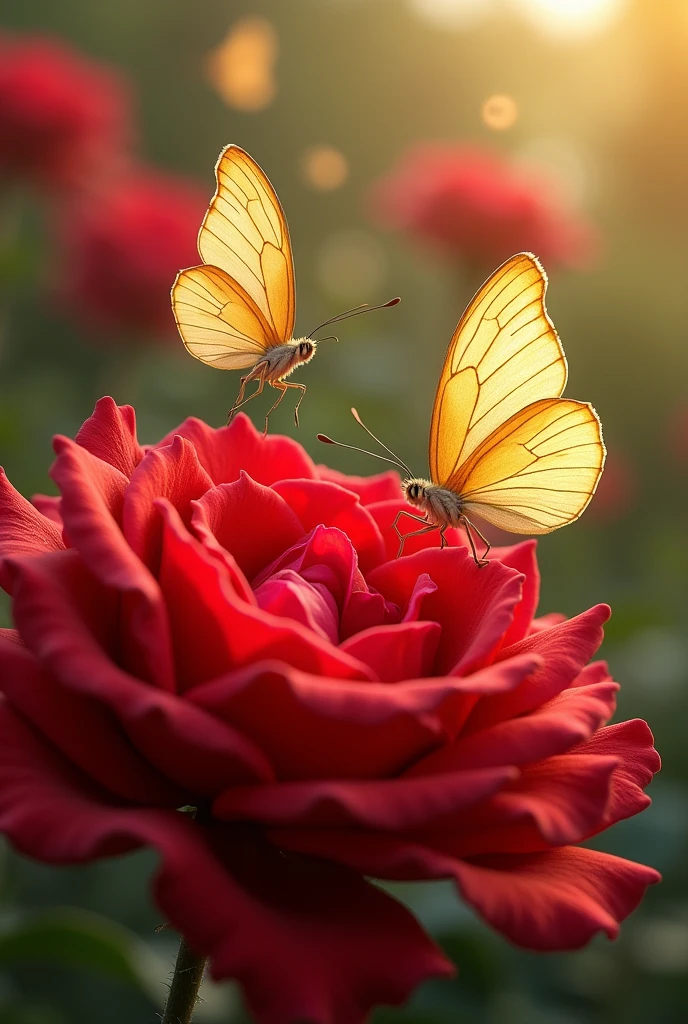 Two Butterfly with yellow fly
With red rose