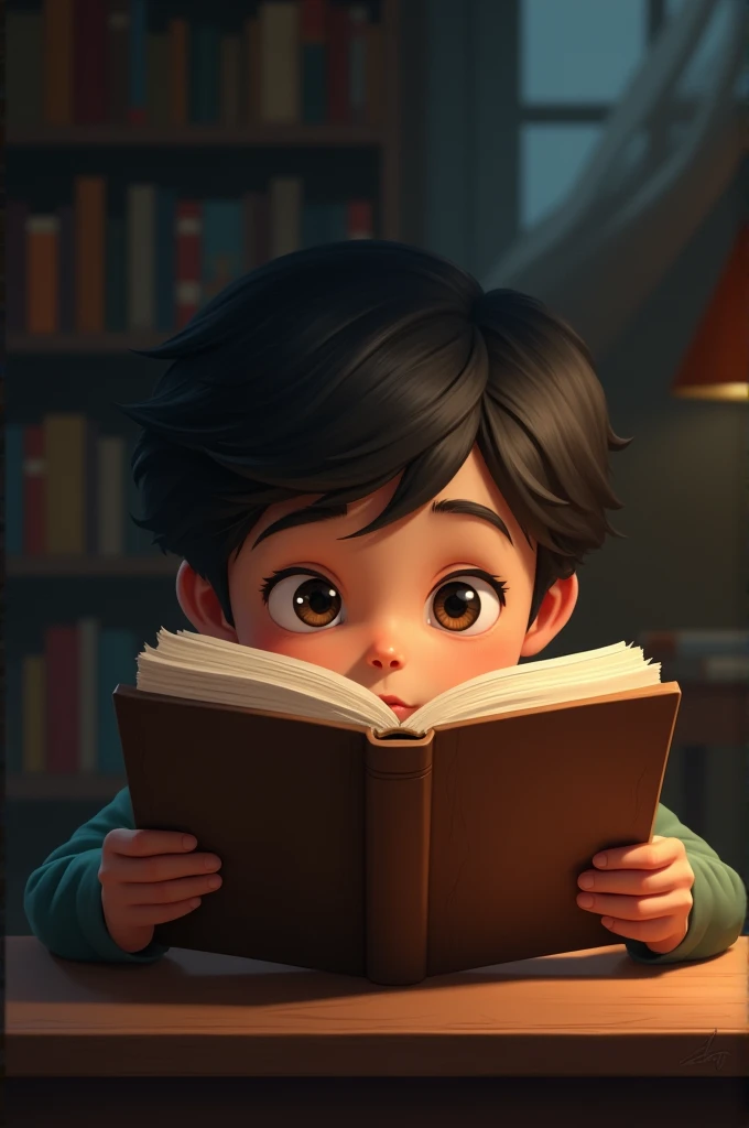 Boy hiding his face with a book 