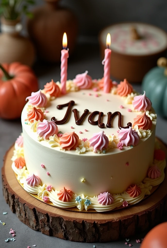 A handmade birthday cake with name Ivan more on it