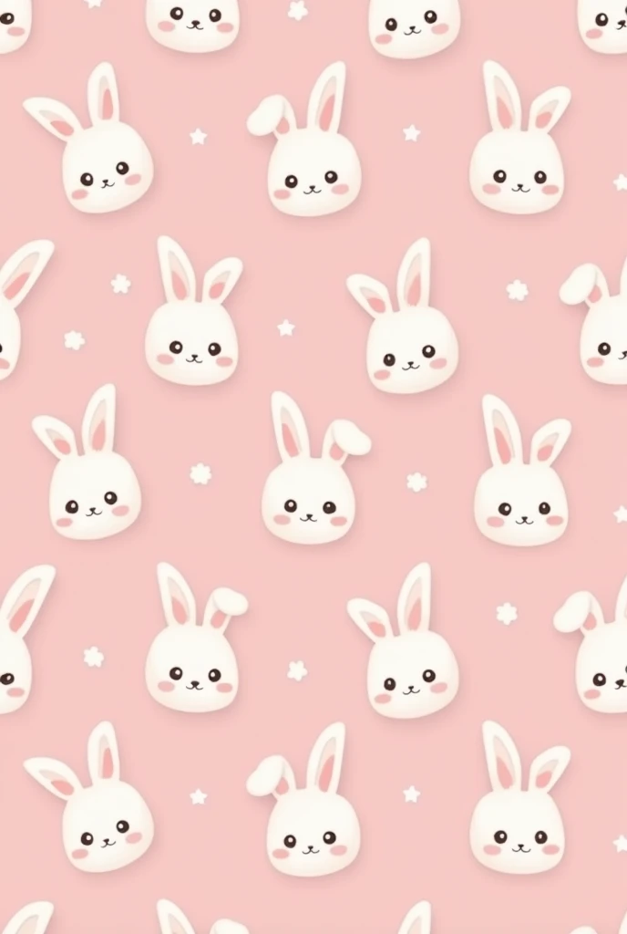 kawaii tiny bunny heads wallpaper baby pink background