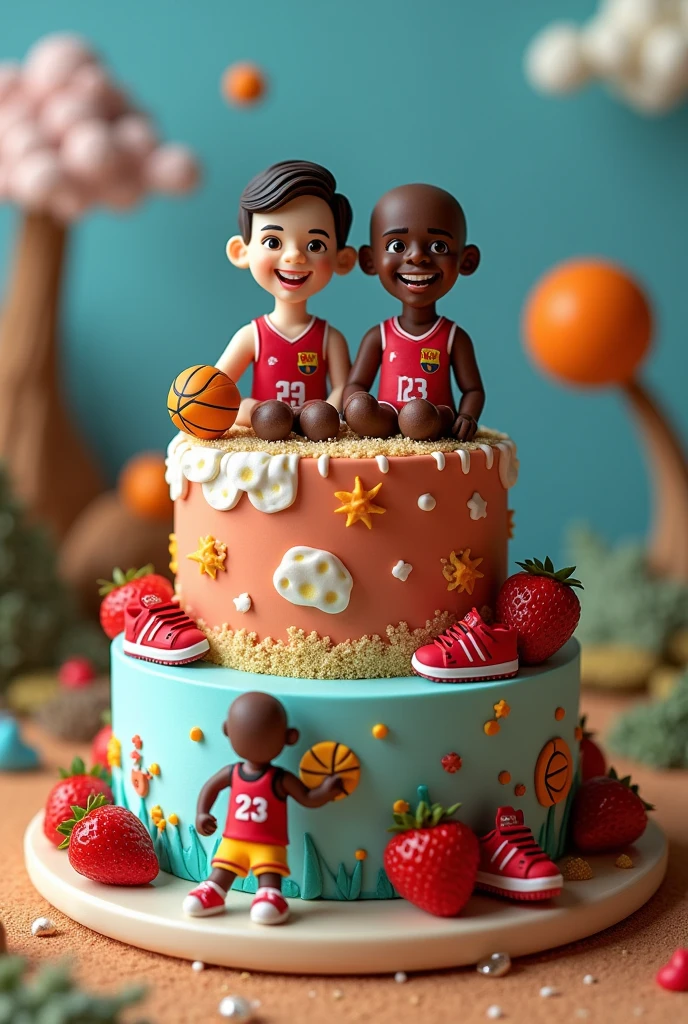 A cake that includes Messi and Jordan shoes 