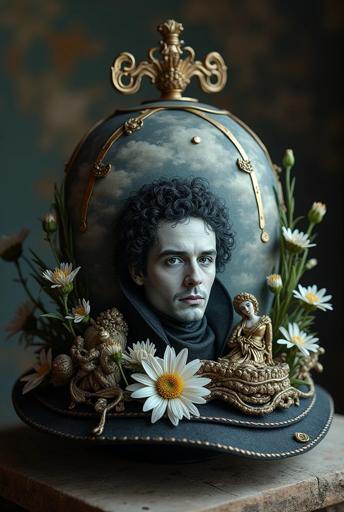 Hat decorated with Hamlet and dead Ophelia