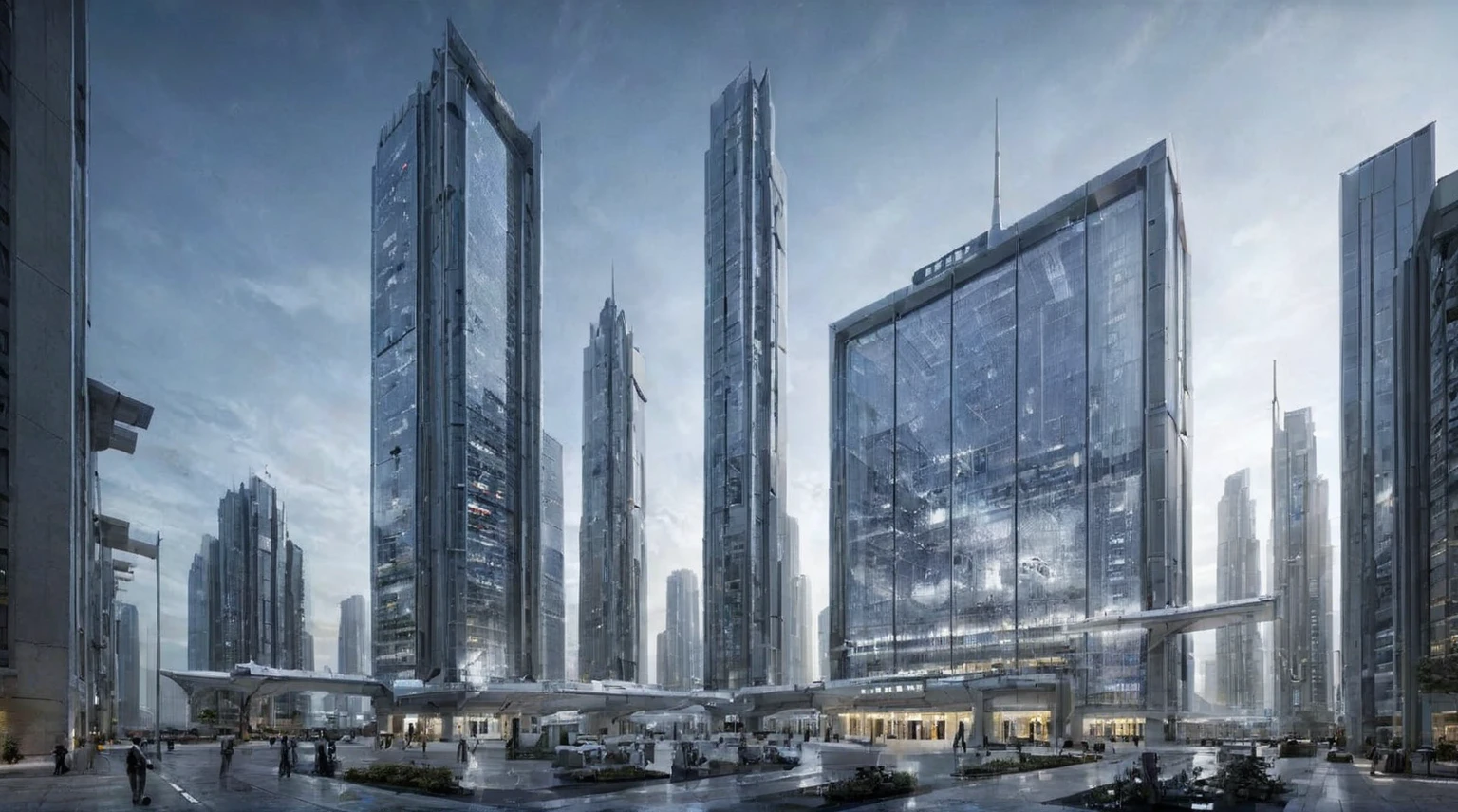 Future City Building，Tall buildings tower，The main building is the highest，night，Outer Space，spacecraft，Space base station，Planet Earth，Sci-fi style，Vertical composition，Interstellar background，Ultra wide-angle lens，Night lighting，spacecraft悬浮，Space base station连接，Planet Earth远景，Cool colors，Mystery。