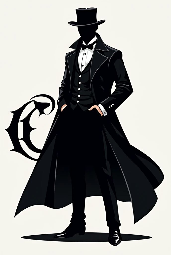 Make an e-sports logo with the character Arsene Lupin the tailcoat thief, with the logo with the letters CTH in black and white