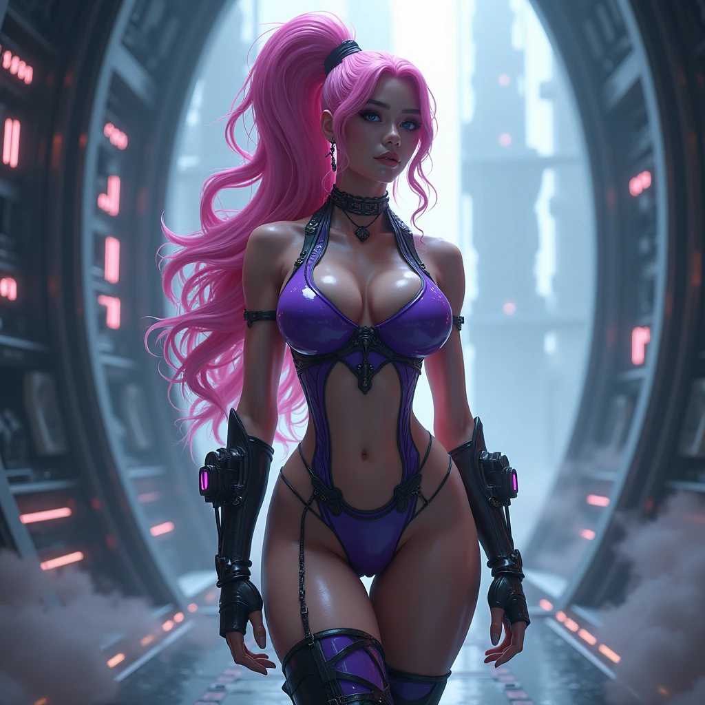 nffsw, retinas, masutepiece, ccurate, Anatomically correct, Textured skin, Super Detail, high details, High quality, awardwinning, Best Quality, hight resolution、Ninja Girl、Sexy costume、sexy pose、Crisp eyes、Random hair、Overexposed、Light pink lingerie、White lingerie、see -through