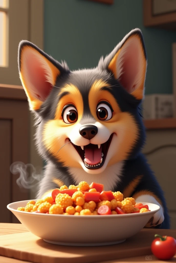 Dog in eating food