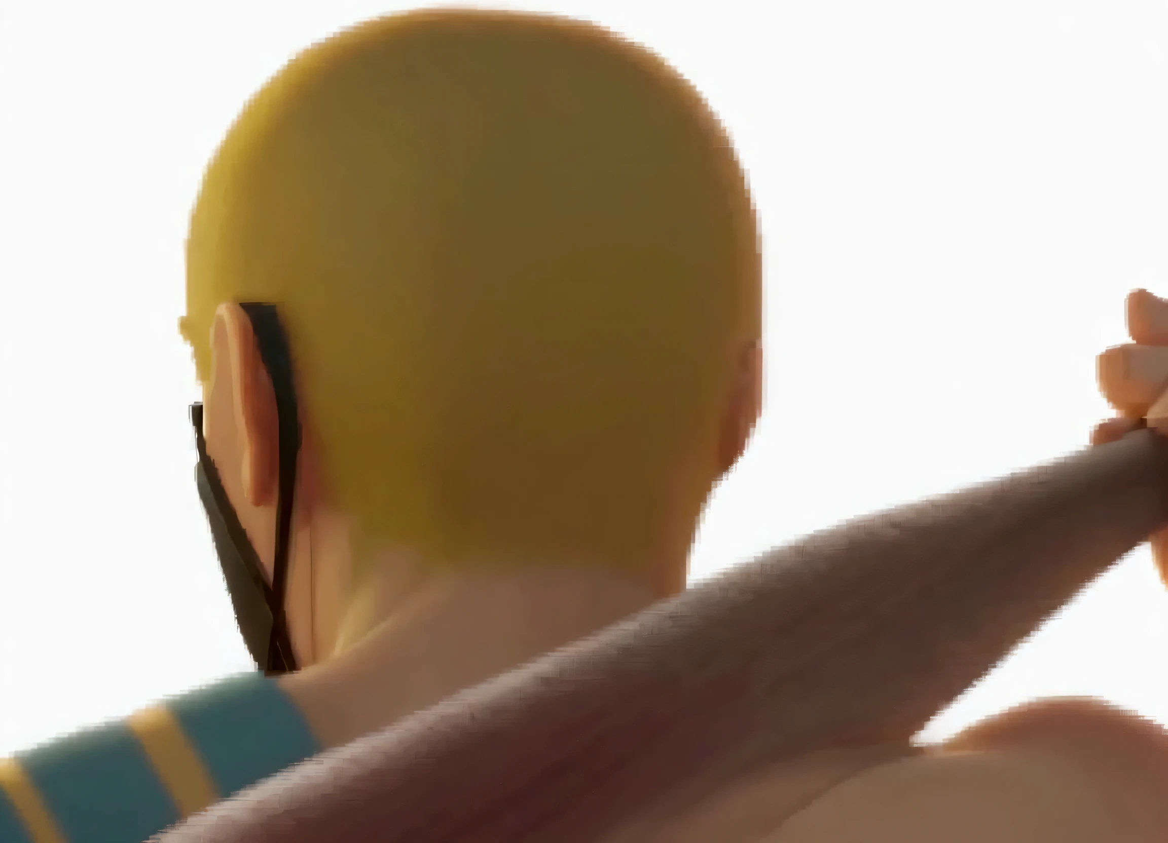 A close-up picture of the head from the back，Short hair，Board inches，A piece of work，Baldhead，Wearing a black mask，Carrying a baseball bat，Muscle male image，Naked upper body，There are tattoos on the shoulders，More hair details，ue5 render，3D Rendering，Cartoon Characters，Cartoon Style，8k ultra high definition