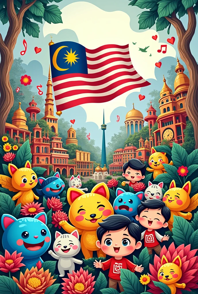 Malaysia merdeka poster , doodle cute colourful
