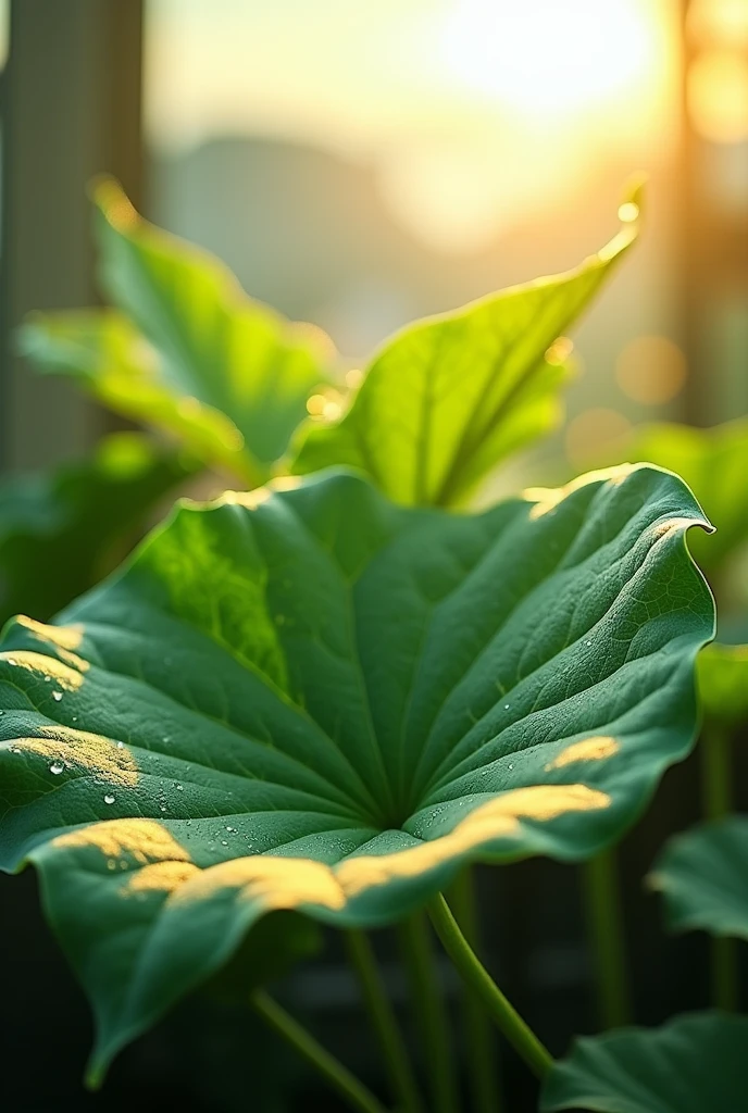 The leave of plant with sun light glorious View 