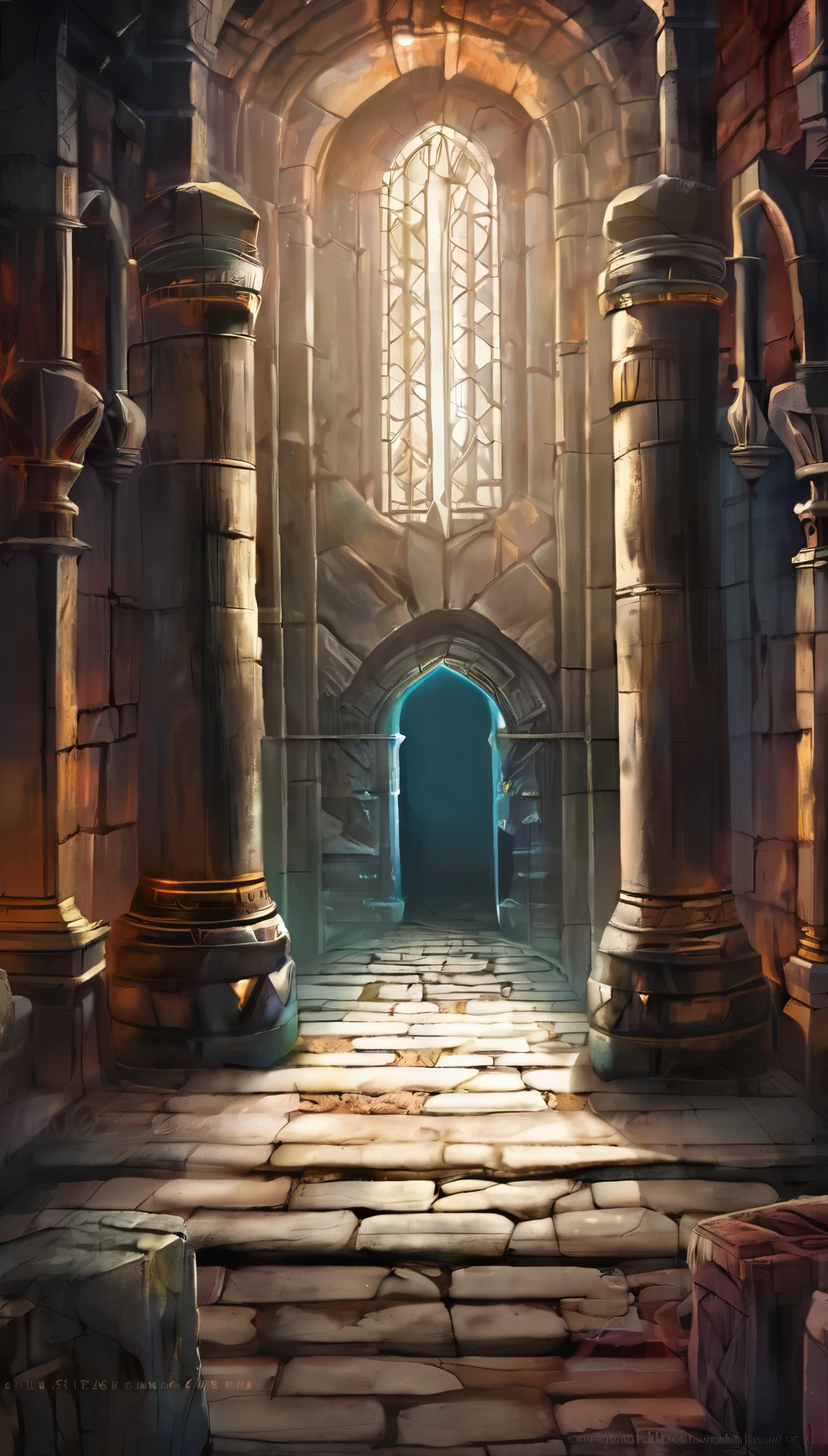 there is a dimly lit room with a stone floor and a door, in a dungeon background, dungeon background, inside a dungeon, ancient dungeon, ancient persian temple dungeon, fantasy dungeon, dungeons, dungeon, underground room, rustic throne room, creepy dungeon, rpg background, dimly lit underground dungeon, background art, light kingdom backdrop, shadowy castle background, a boy with red hair running avoiding spike traps
