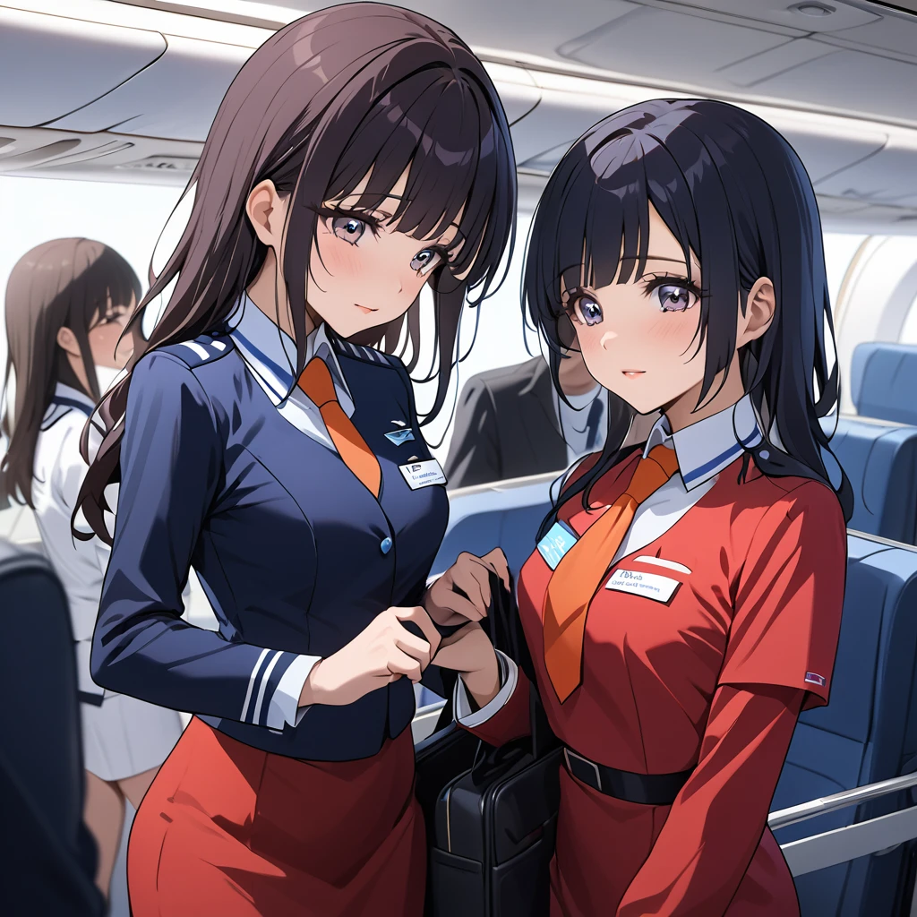 ((Highest quality)), ((masterpiece)), (detailed), （Perfect Face）、The woman is Reika Aoki with semi-long hair、The woman is a flight attendant for a Chinese airline.、She is a flight attendant in a red uniform who is involved in public relations activities.