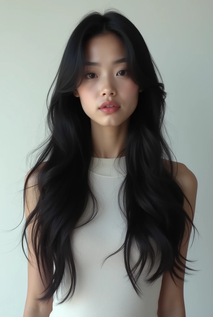 white girl with black hair full body.