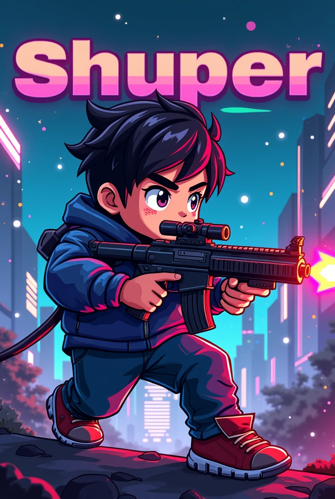 I want a Gamer banner, With pixel art and with name "Shounen Sniper" with pixelated writing For my youtube channel, in resolution 2.560 x 1.440 pixels