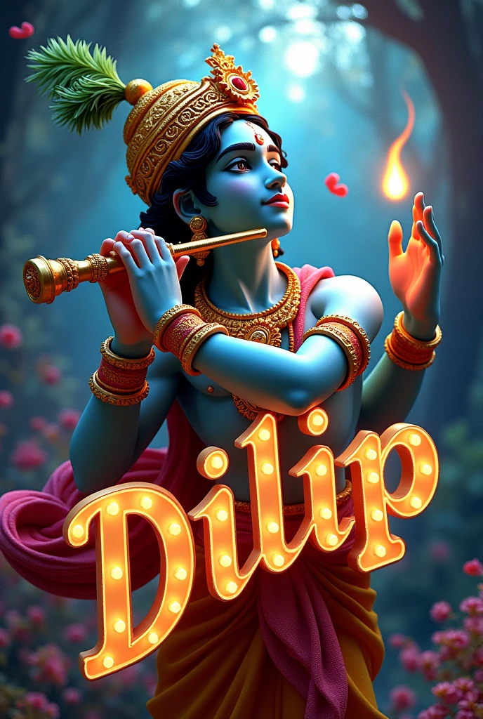 Aplphabate Stylish Name Dilip write on lord krishna basuri in 3dStyle
