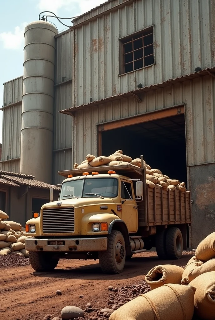 I want a truck that has cocoa that is leaving the cocoa in sacks in a chocolate factory