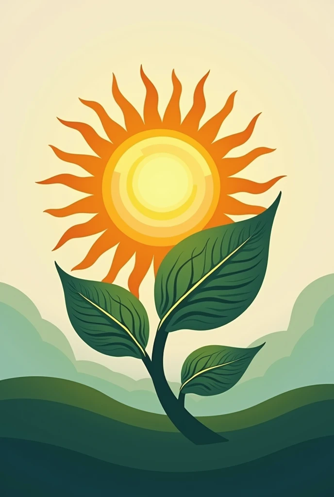 Logo with a sun, a solar panel that resembles a leaf