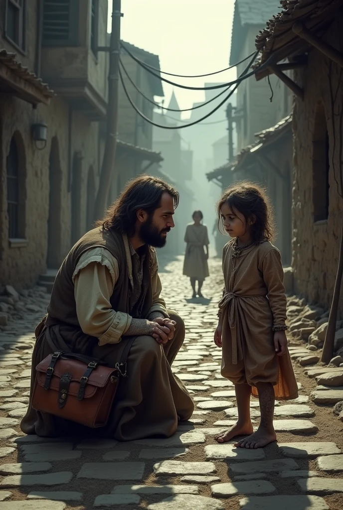 doctor finding a young girl in poor condition in the middle ages