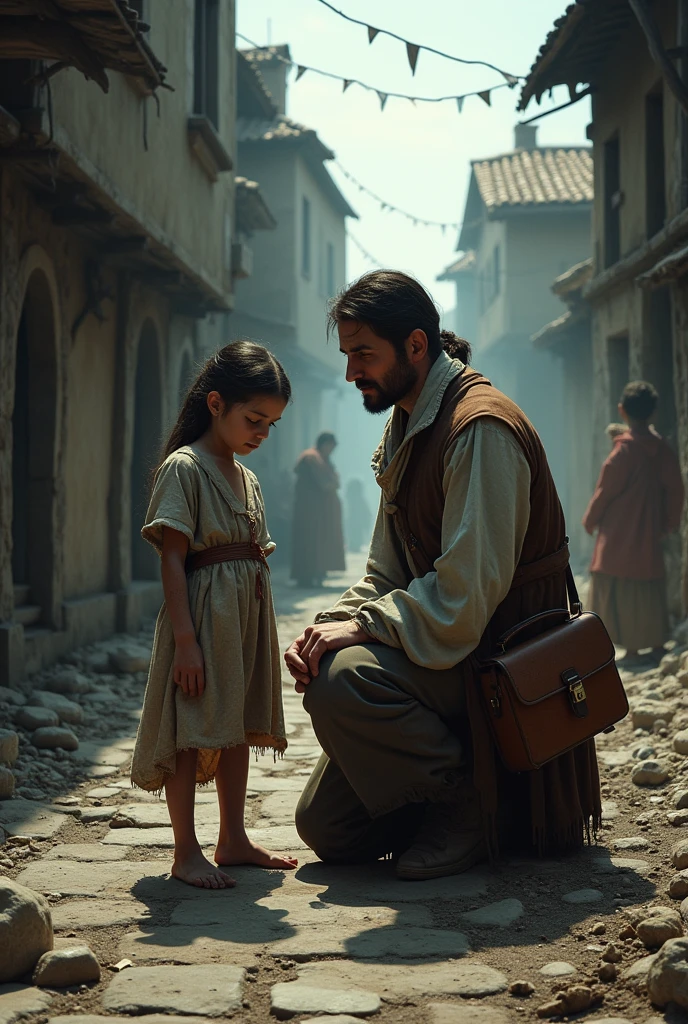 doctor finding a young girl in poor condition in the middle ages