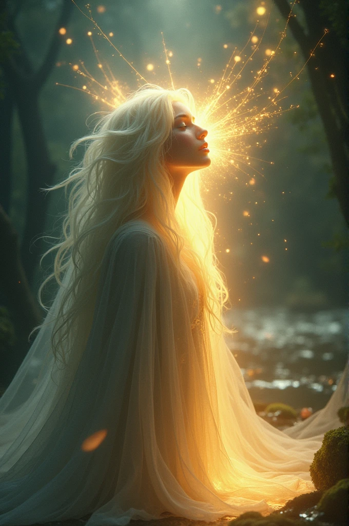 Nought, now surrounded by shimmering light, opens her mouth, and words begin to form, her voice soft but clear