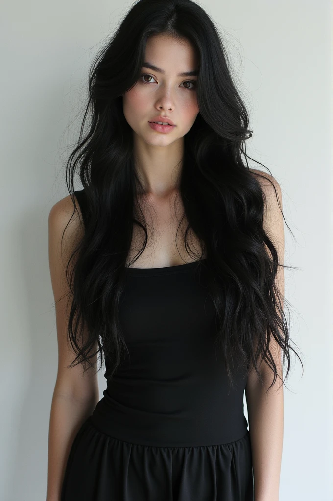 white girl with black hair full body.