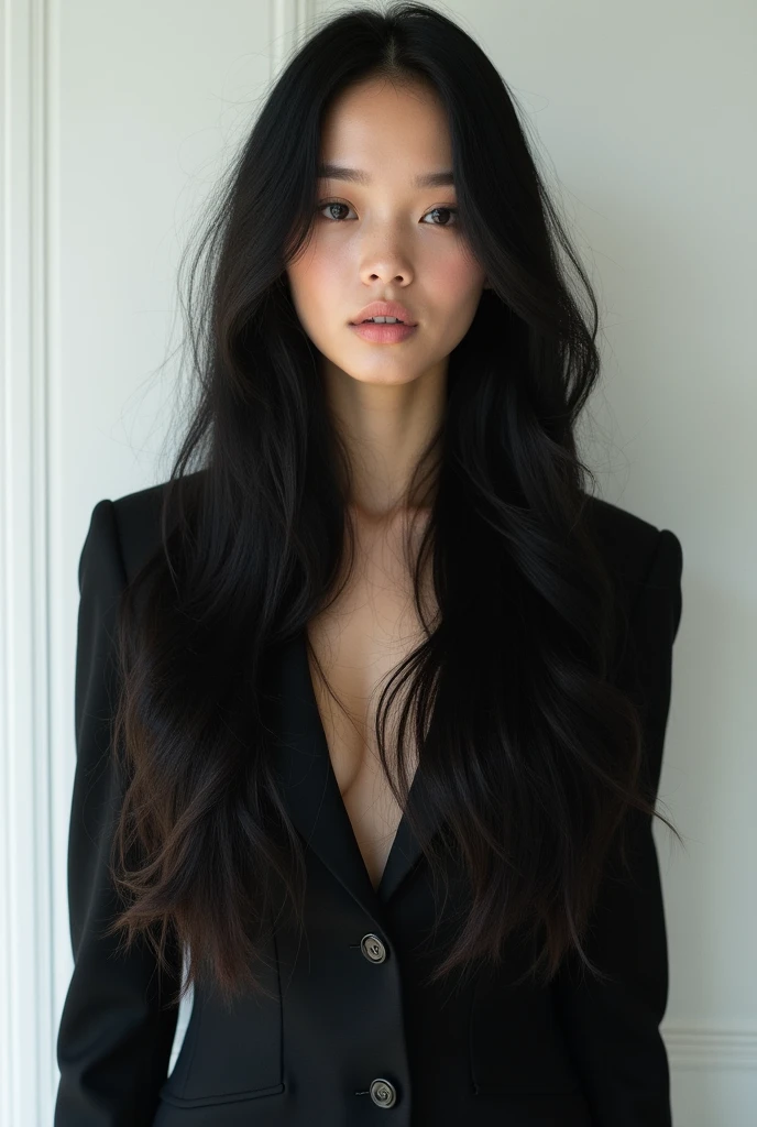 white girl with black hair full body.