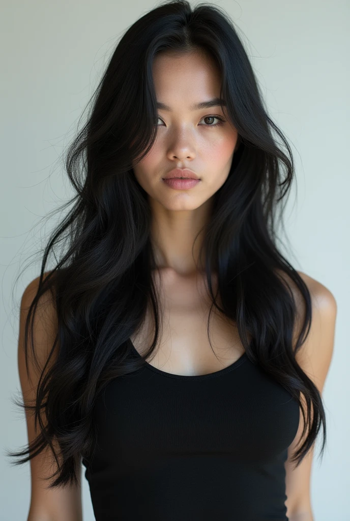 white girl with black hair full body.