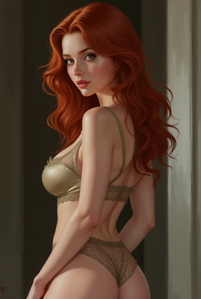 Sexy redhead girl showing all body in underwear