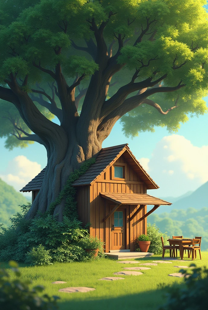 One house is natural beauty and the tree join the house and one table and this hotel