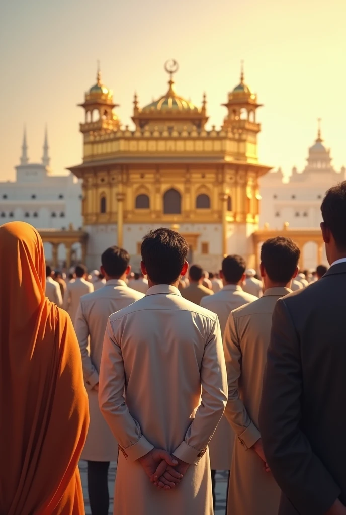 Pakistani people pray in the front of golden temple amritsar
