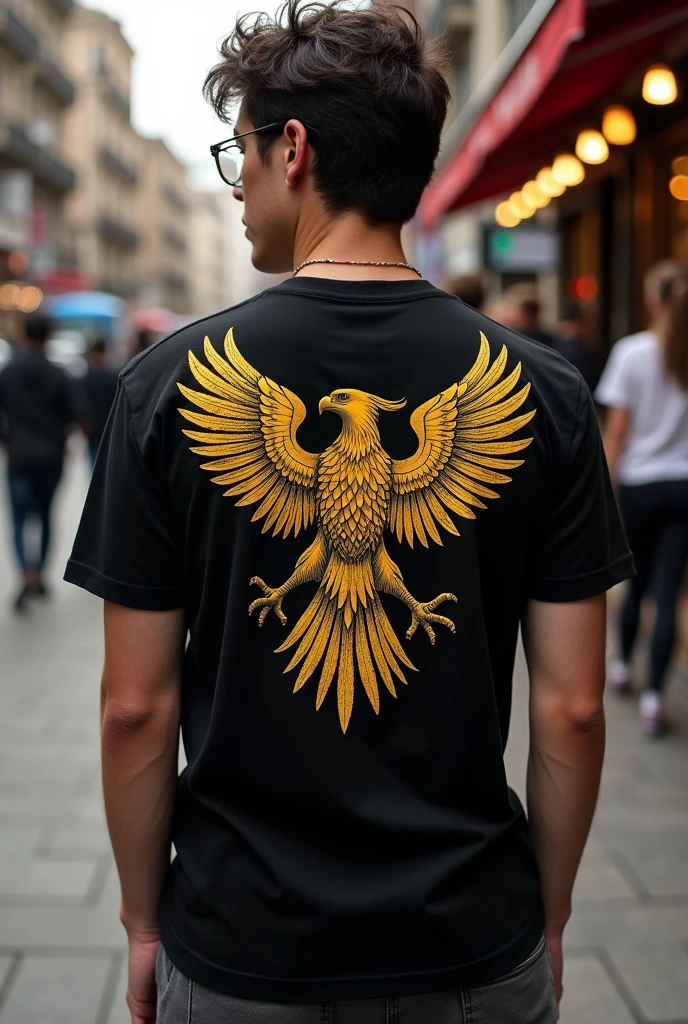 Black tshirt with golden eagle backprint y2k