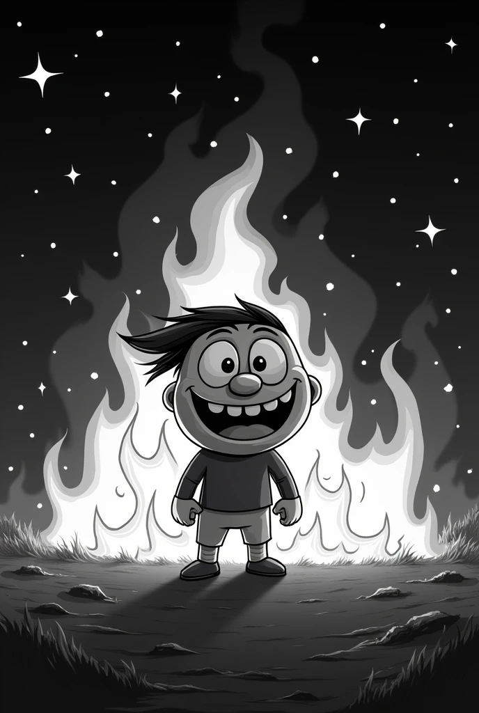 Own cartoon character logo around fire stok black in sky image