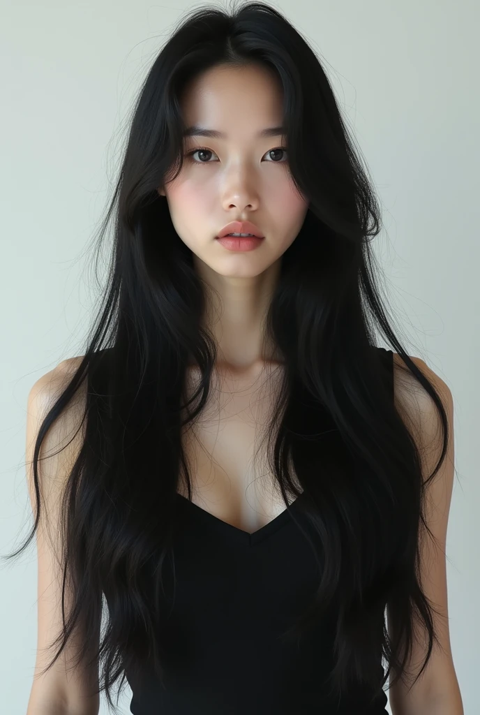 white girl with black hair full body.