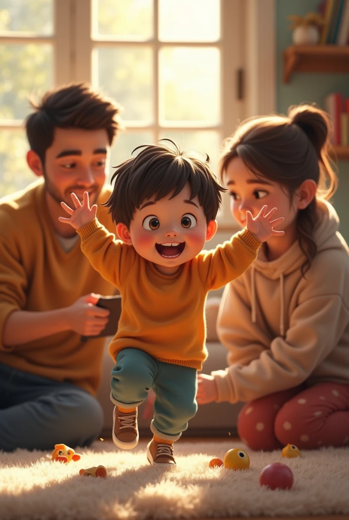 A CHILD PLAYING WITH HIS FAMILY