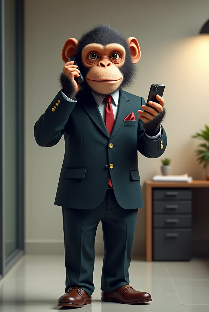 Draw a monkey in a suit and make a phone call.