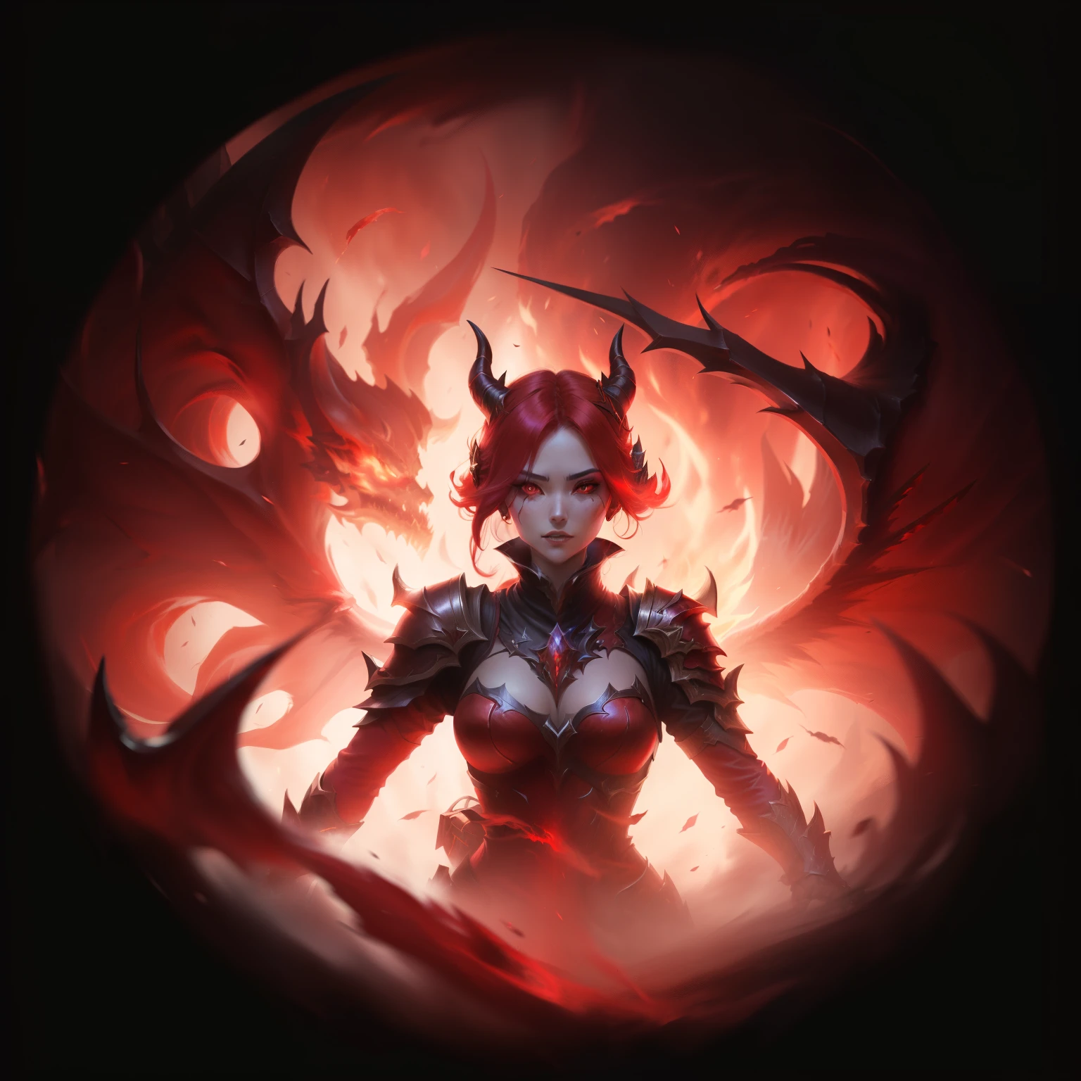 Female demon with wings and horns，Red breath exploded，Awakening，The red scent, infernal enigma,，Skill Icon, Diablo concept art, League of Legends Inventory Items