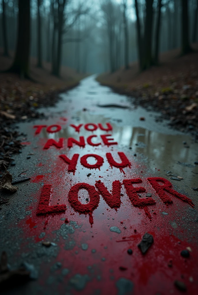 Close-up of message written in red paint found near the bodies.