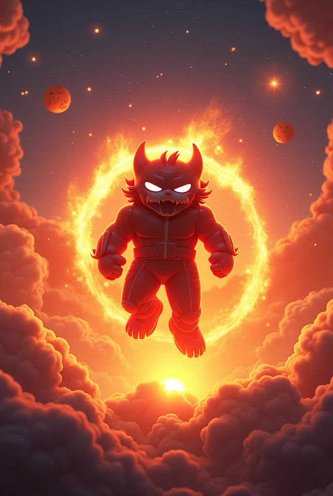 Own cartoon character logo around fire  in sky image