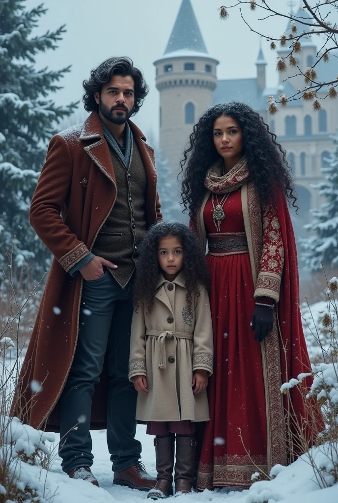 Book cover destiny traced actor Can Yaman with big hair and a black-skinned woman with curly hair there is an -year-oeenagk hair daughter of the couple castle snow Christmas 