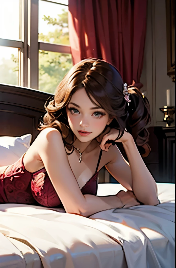 there is a woman in a dress laying on a bed, rococo fashion, # rococo, rococo queen, dress in the style of rococo, rococo cyberpunk, rococo dress, rococo!, marie antoinette, rococo style, rococo style portrait, baroque hair, rococo, neo-rococo expressionist style, rococo portrait