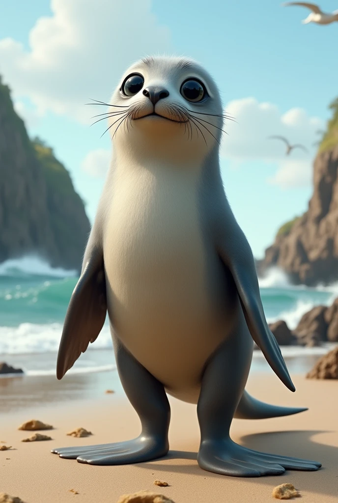 A seal standing on two legs walking